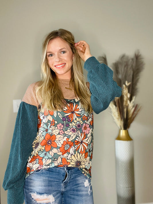 Ribbed Floral Top